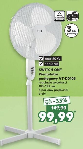 Kaufland Wentylator podłogowy 40 cm biały Switch On oferta