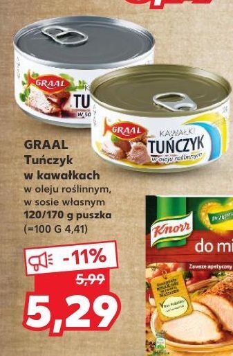 Kaufland Tuńczyk kawałki w sosie własnym Graal oferta