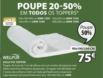 JYSK Wellpur Gold T45 Topper 90x190/200cm promoção