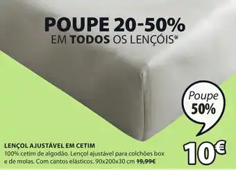 JYSK Lençol Ajustável em Cetim 90x200x30cm promoção