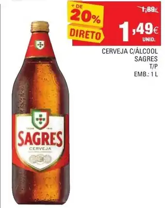 Continente Cerveja C/Álcool Sagres 1L promoção