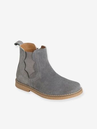 Vertbaudet Botas em pele, com fecho e elástico, para menina - cinzento... promoção