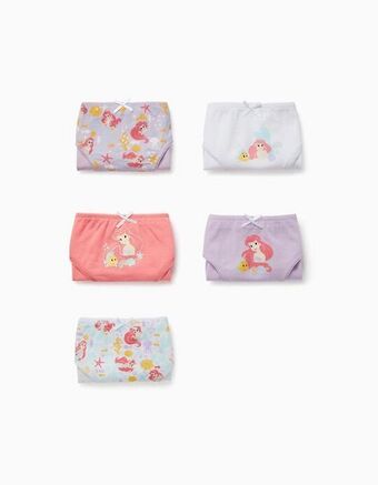 5 cuecas para menina 'ariel', multicolor