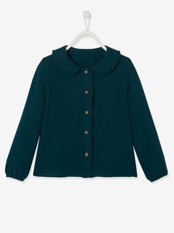 Vertbaudet Blusa em gaze de algodão, com folhos e motivos estampados,... promoção