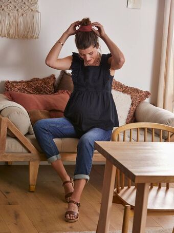 Vertbaudet Blusa com folho, especial gravidez e amamentação - preto... promoção