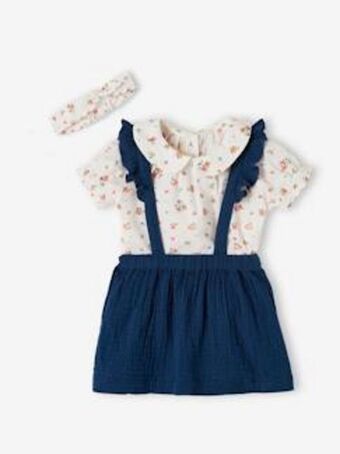 Vertbaudet Conjunto blusa, saia com alças e fita de cabelo, para bebé... promoção