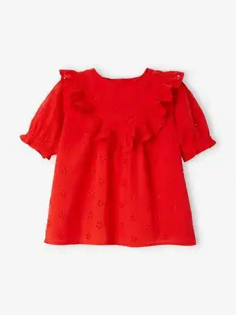 Vertbaudet Blusa com folho, em bordado inglês, mangas curtas, para... promoção