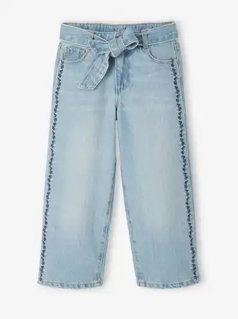 Vertbaudet Calças largas com flores bordadas, para menina - azul claro... promoção