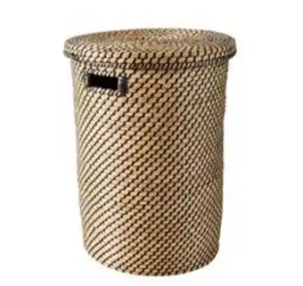 CASA Samourai cesto roupa-suja com tampa preto, natural h 58 cm ø 40 cm promoção