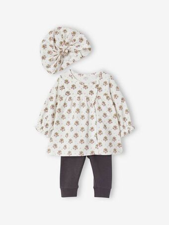 Vertbaudet Conjunto vestido + leggings + chapéu, para bebé - branco... promoção