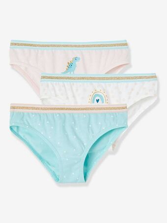Lote de 3 cuecas para menina - branco claro liso com motivo