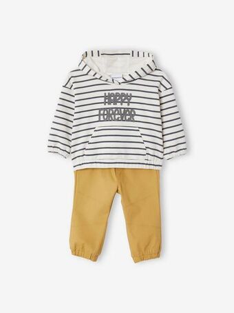 Vertbaudet Conjunto sweat com capuz e calças, para bebé - branco claro... promoção