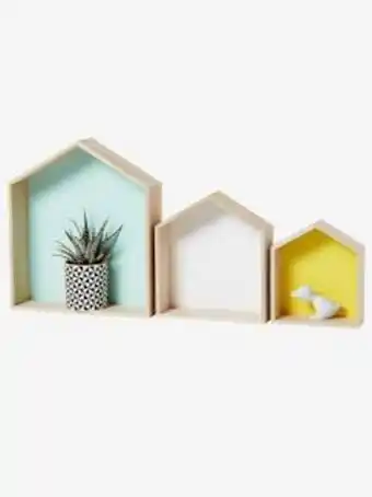 Lote de 3 estantes casinha - madeira/multicolor