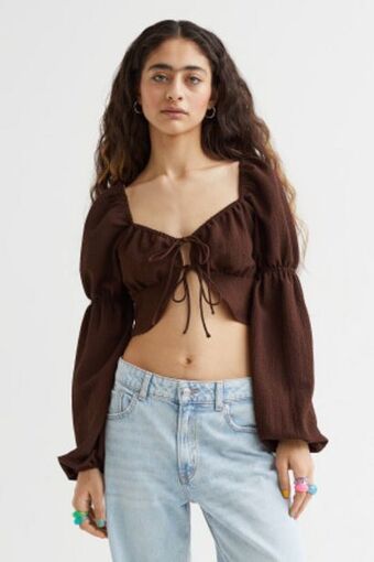 H&M Blusa de mangas compridas com atilhos promoção