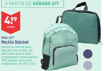 ALDI Royal Life Mochila Dobrável 40 x 30 x 16cm promoção
