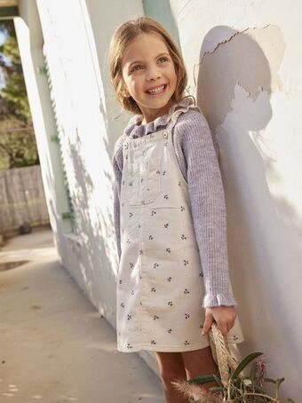 Vertbaudet Vestido estilo jardineiras às flores, folhos nas alças -... promoção