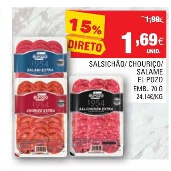 Continente Salsichão/ Chouriço/ Salame El Pozo 70g promoção