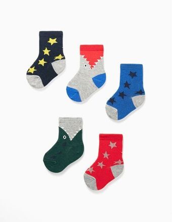 Zippy 5 pares de meias para bebé menino 'dino, shark & stars', multicolor promoção