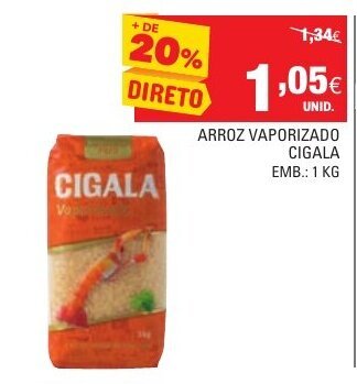 Continente Arroz Vaporizado Cigala 1kg promoção