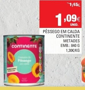 Continente Pêssego em Calda Continente Metades 840g promoção