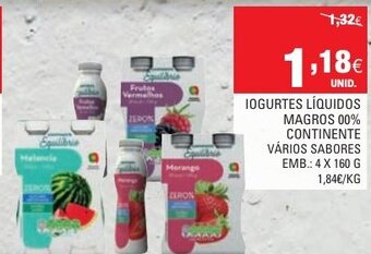 Continente Iogurte Líquido Magros 00% Continente 4x160g promoção