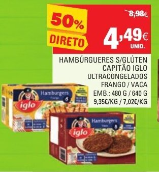 Hambúrgueres S/ Glúten Capitão Iglo 480g/640g