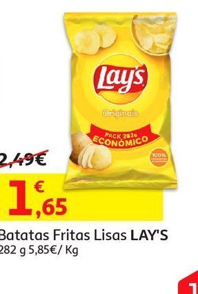Auchan Batatas fritas lisas lay's:original 282g promoção