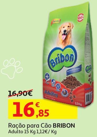 Auchan Ração cão bribon:adulto 15kg promoção