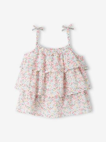 Vertbaudet Blusa estampada com folhos, para menina - branco claro... promoção