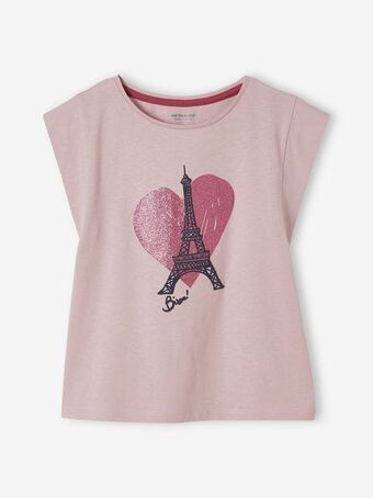 Vertbaudet T-shirt com cidade, detalhes com lantejoulas, para menina -... promoção