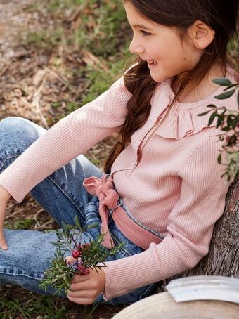 Vertbaudet Casaco curto com gola larga, para menina - rosa claro liso promoção