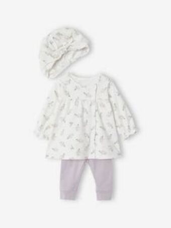 Vertbaudet Conjunto vestido + leggings + chapéu, para bebé - branco... promoção