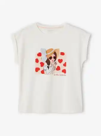 Vertbaudet T-shirt com laço em relevo, para menina - branco claro liso... promoção