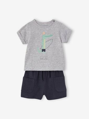 Vertbaudet Conjunto t-shirt com motivo + calções baggy, para bebé -... promoção