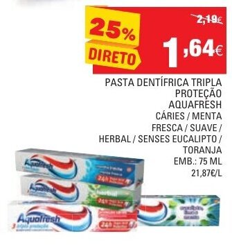 Continente Pasta Dentífrica Tripla Proteção Aquafresh 75ml promoção