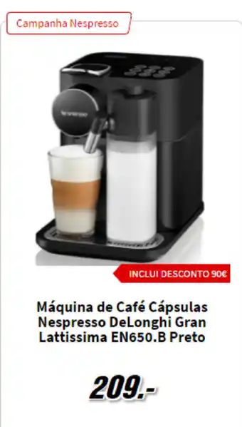 MediaMarkt Máquina Café Cápsulas Nespresso DeLonghi Gran Lattissima EN650.B Preto promoção
