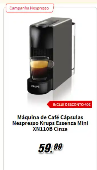 MediaMarkt Máquina Café Cápsulas Nespresso Krups Essenza Mini XN110B Cinza promoção