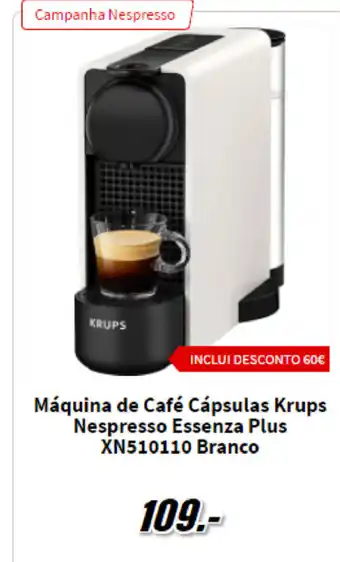 MediaMarkt Máquina Café Cápsulas Krups Nespresso Essenza Plus XN510110 Branco promoção