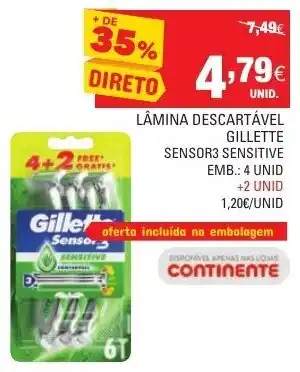 Continente Lâmina Descartável Gillette Sensor3 Sensitive 4 Unid+2 Unid promoção