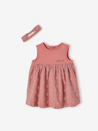 Vertbaudet Vestido e fita do cabelo a condizer, para bebé - castanho... promoção