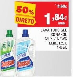 Continente Lava Tudo Gel Sonasol 1,25L promoção