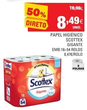 Continente Papel Higiénico Scottex 18=54 Rolos promoção