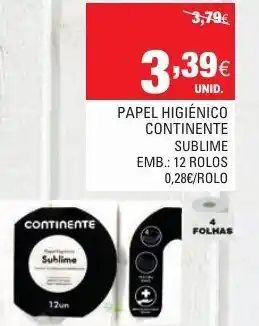 Continente Papel Higiénico Continente Sublime 12 Rolos promoção