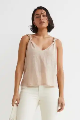 H&M Top em linho com decote em v promoção