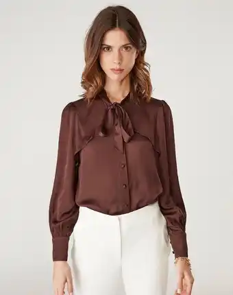 Naf Naf Blusa cuello lazo color marrón promoção