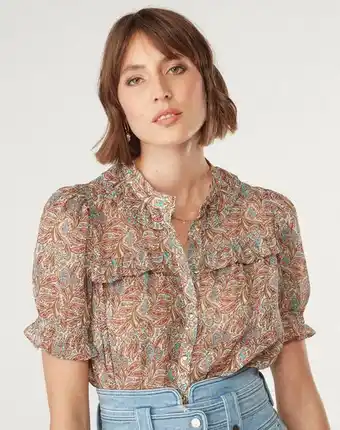 Blusa manga corta estampada color marrón