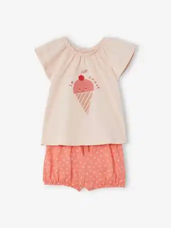 Vertbaudet Conjunto t-shirt + calções, para bebé - rosa claro liso com... promoção