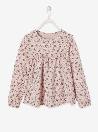Vertbaudet Blusa às flores, para menina - rosa claro estampado promoção