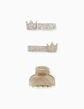 2 ganchos + mola para menina 'princess', dourado/prateado