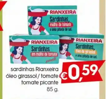 Bolama Sardinhas Rianxeira Oleo Girassol/ Tomate tomate Piccante 85g promoção